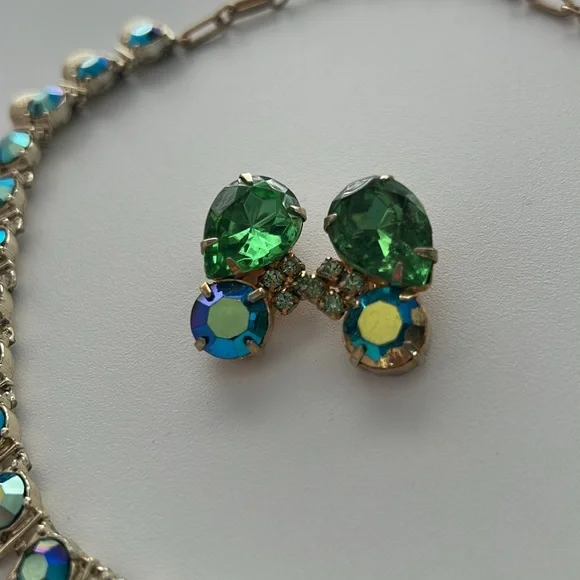 Vintage 1950s Coro Aurora Borealis AB Crystal Earrings and Necklace Set - Picture 5 of 7